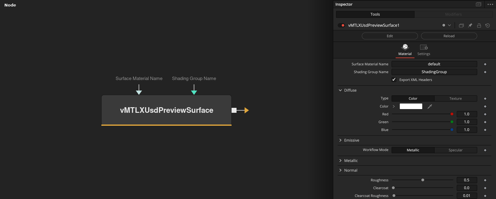vMTLXUsdPreviewSurface node