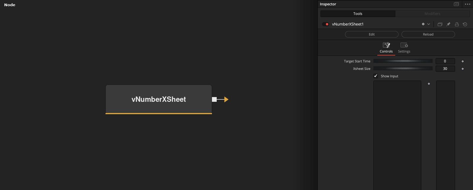 vNumberXSheet node