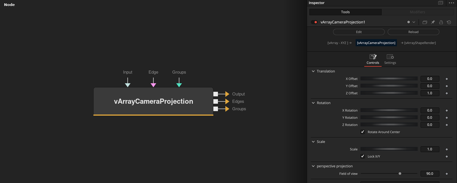 vArrayCameraProjection node