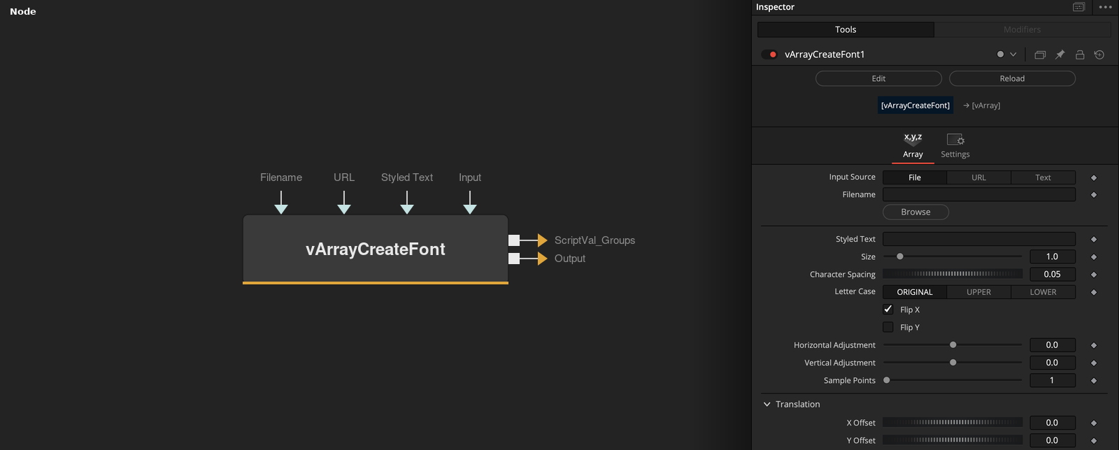 vArrayCreateFont node