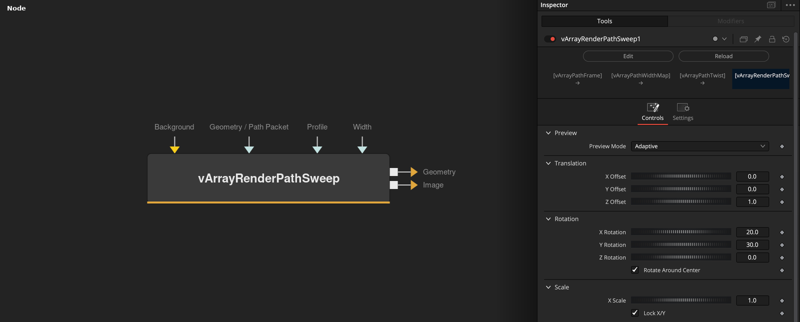 vArrayRenderPathSweep node