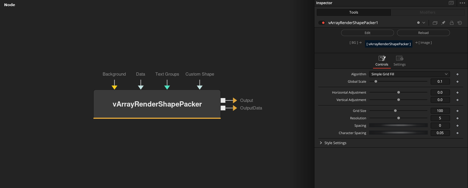 vArrayRenderShapePacker node