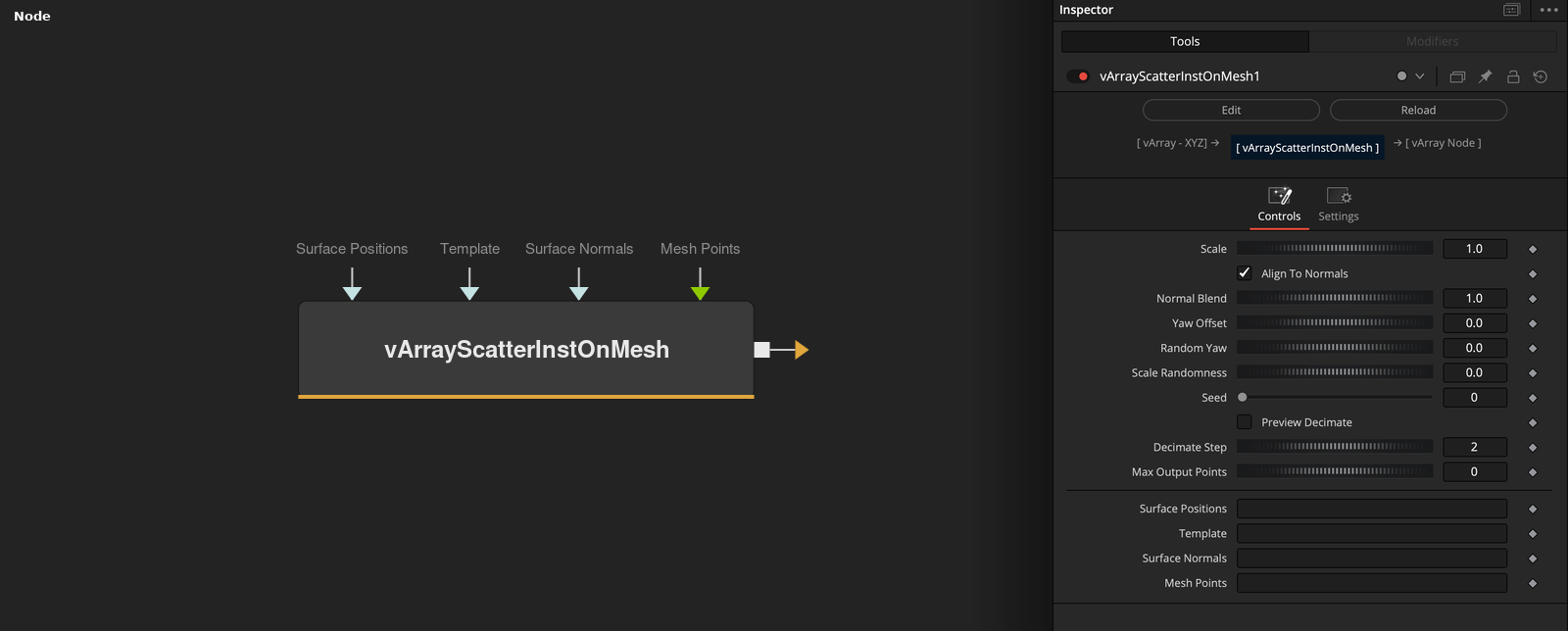 vArrayScatterInstOnMesh node