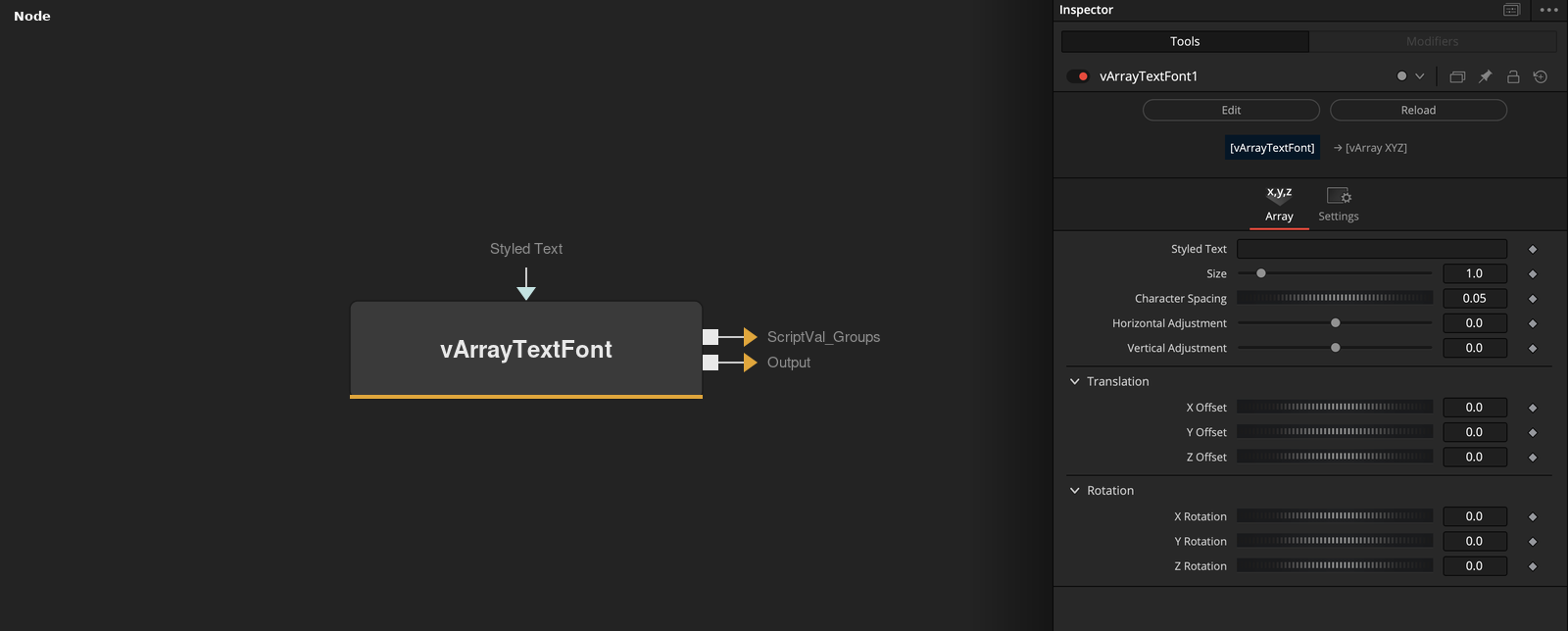 vArrayTextFont node