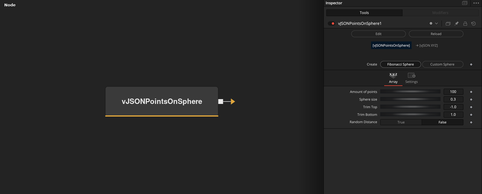 vJSONPointsOnSphere node