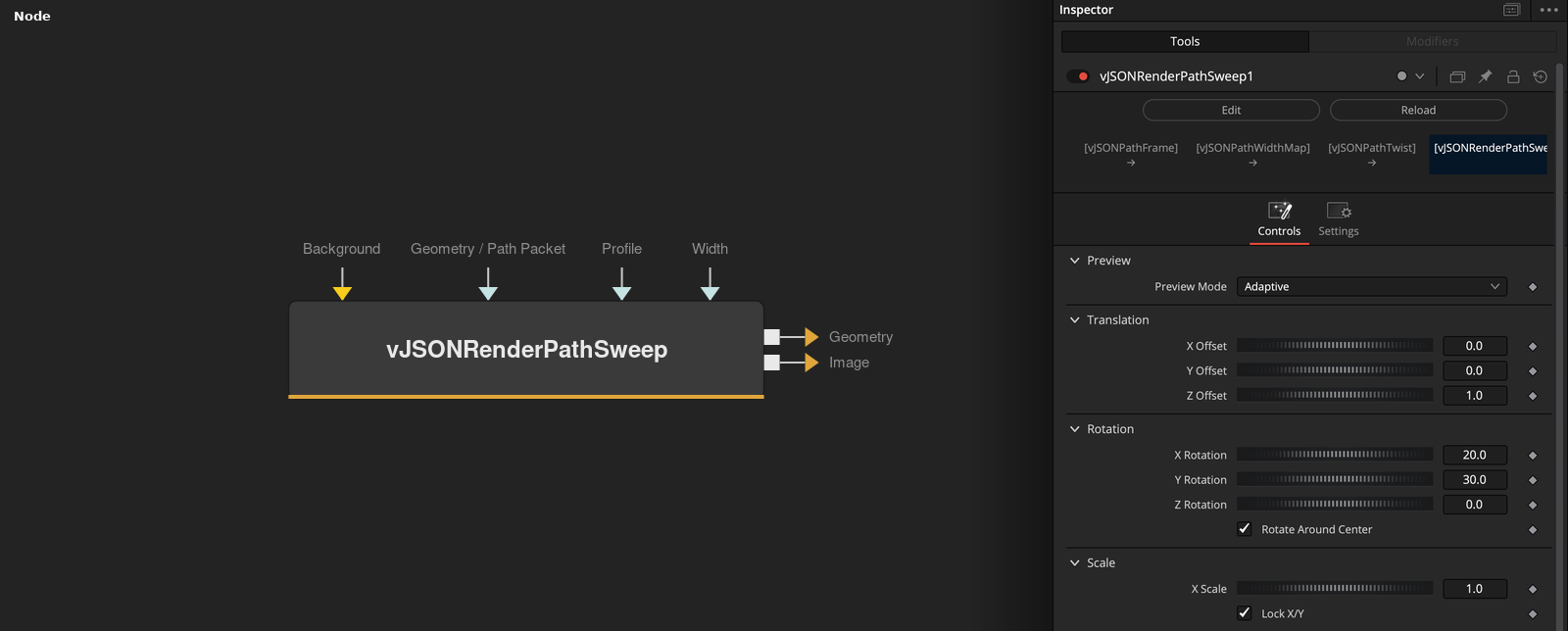 vJSONRenderPathSweep node