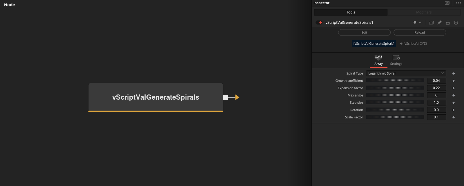 vScriptValGenerateSpirals node