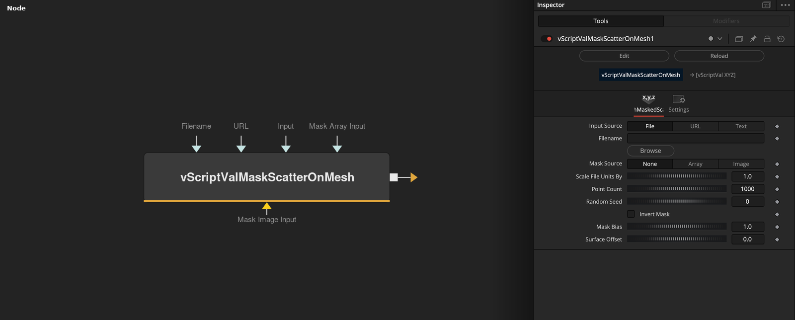 vScriptValMaskScatterOnMesh node