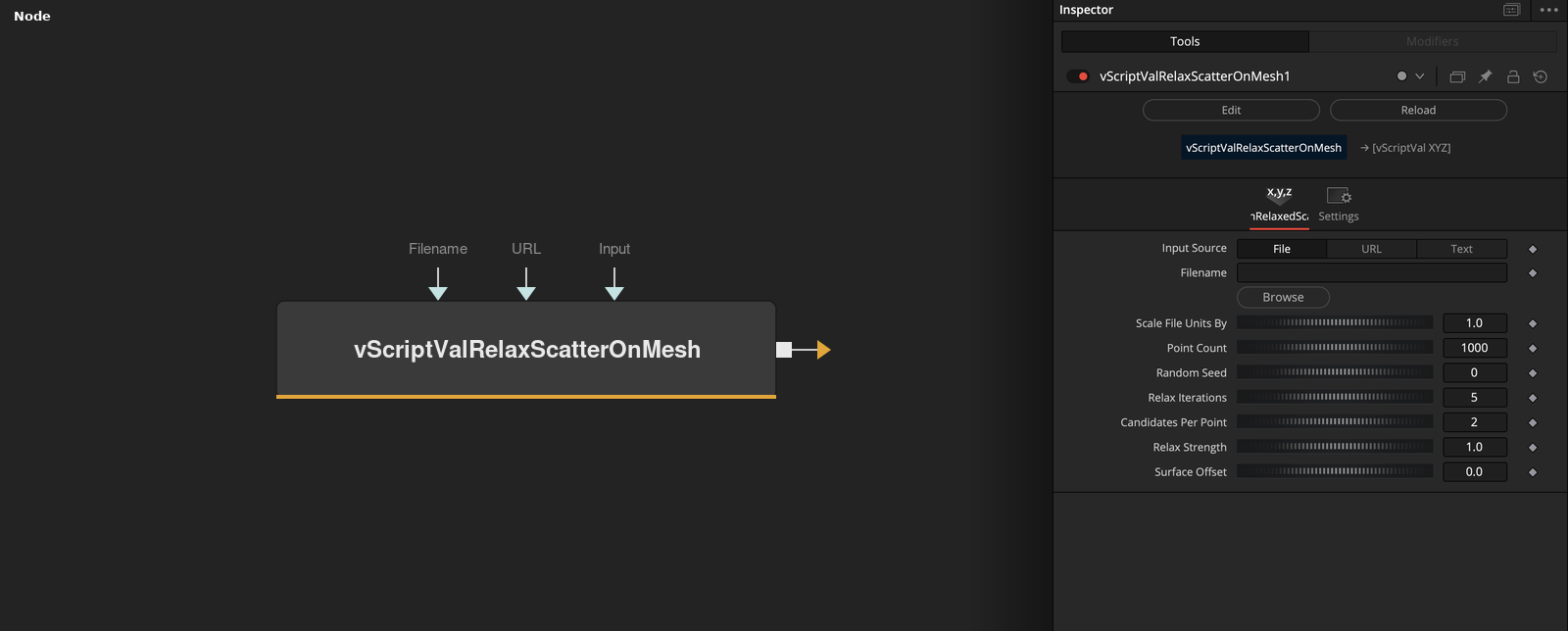 vScriptValRelaxScatterOnMesh node