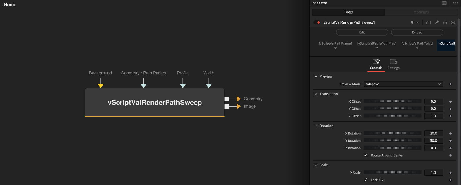 vScriptValRenderPathSweep node