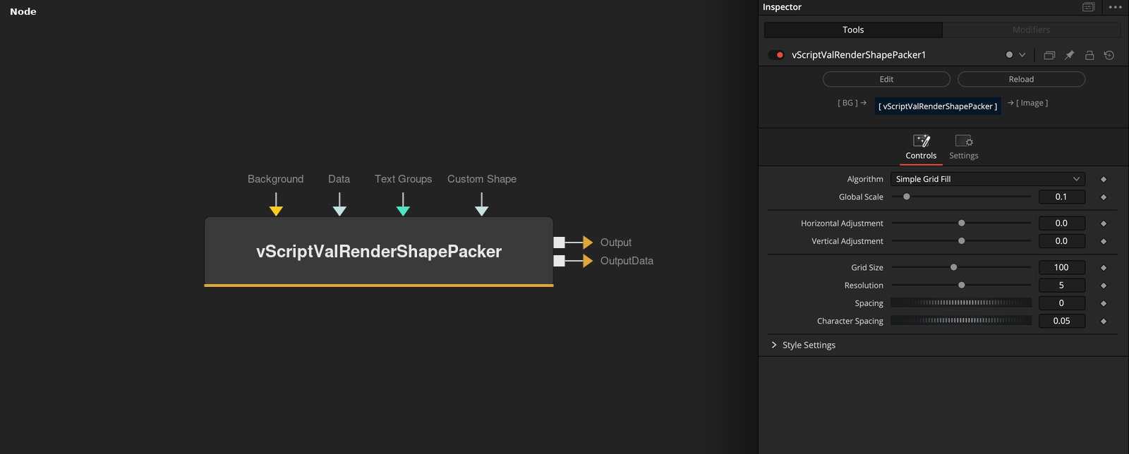 vScriptValRenderShapePacker node