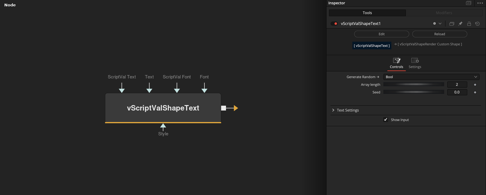 vScriptValShapeText node