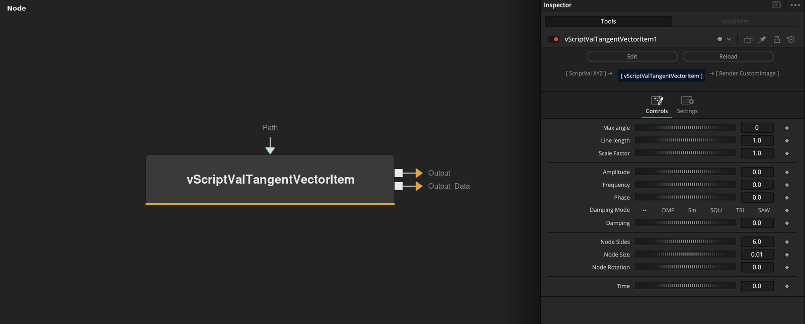 vScriptValTangentVectorItem node